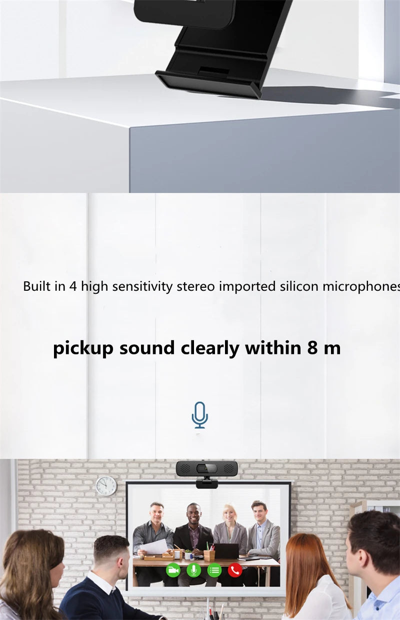 4K 8MP Ultra HD Webcam Sensor Computer Laptop 1080P Web Cameras Built-in Mic & Speaker for Online Classe Meeting Live Stream