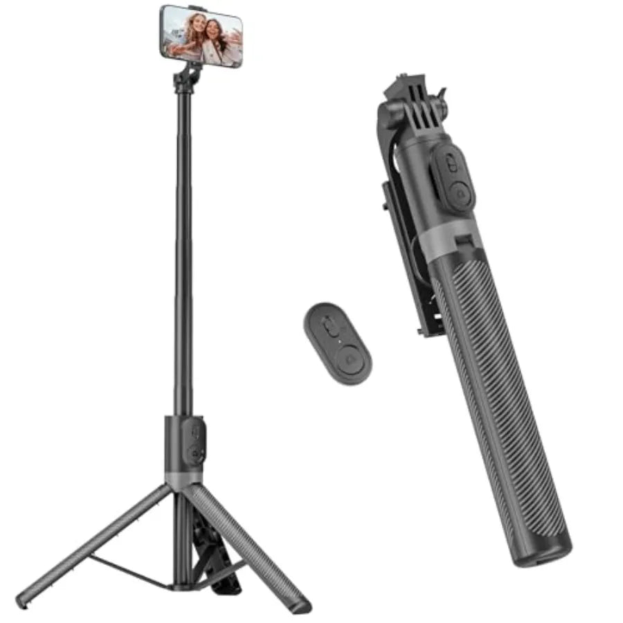 71" Phone Tripod and Selfie Stick, Portable All in One Extendable Cell Phone Tripod Stand, with Wireless Remote Control for iPh