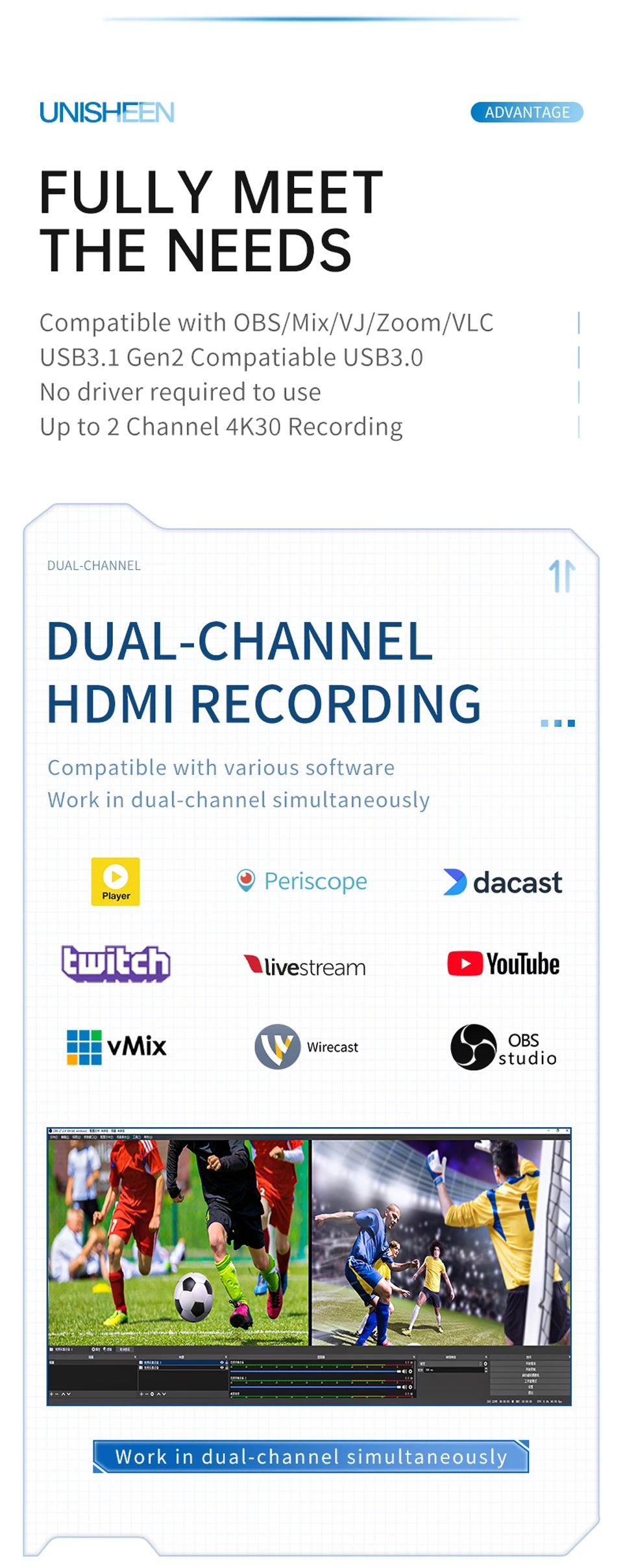UNISHEEN UHD 4K DUAL HDMI Game Streaming Equipment Live Broadcast 2160p OBS vMix USB3.1 Thunderbolt VIDEO CAPTURE Card Box