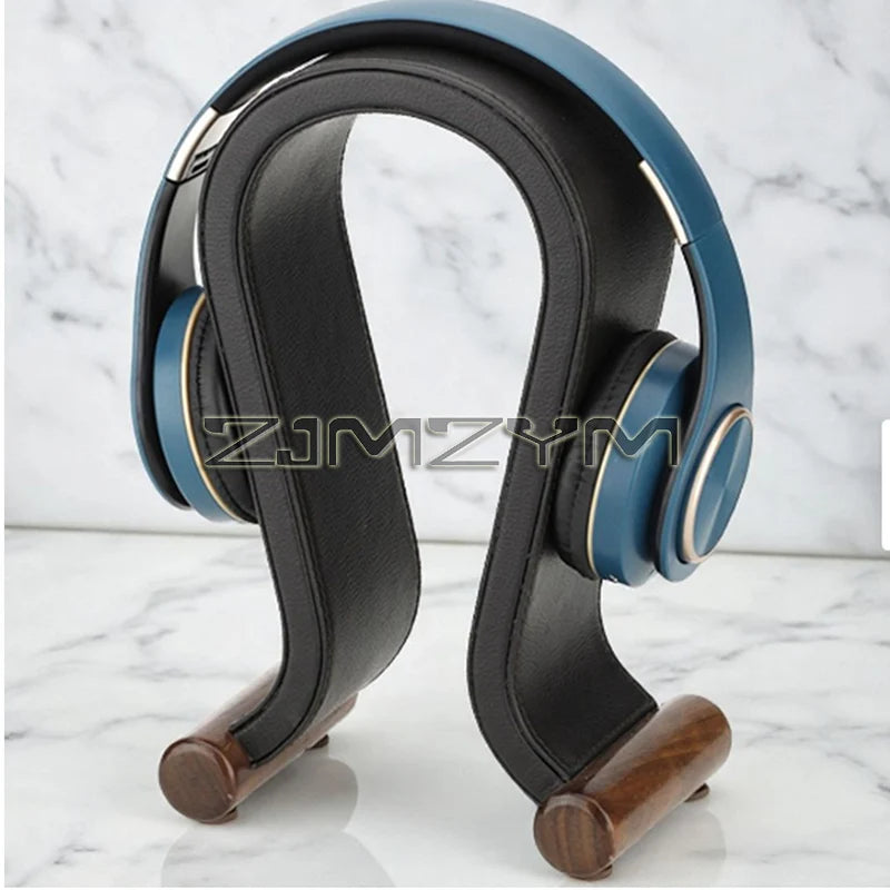 Universal Gaming Headset Stand Leather+Wood Headphone Holder Desk Display Shelf for Wired/Wireless Headphones Space Saving