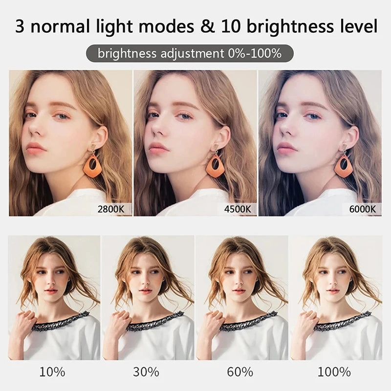 10 inch LED Selfie Ring Light Circle Fill Light Dimmable Round Lamp For TK Video Makeup Photography RingLight Phone Stand Holder