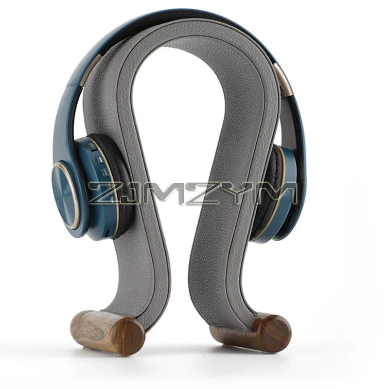 Universal Gaming Headset Stand Leather+Wood Headphone Holder Desk Display Shelf for Wired/Wireless Headphones Space Saving