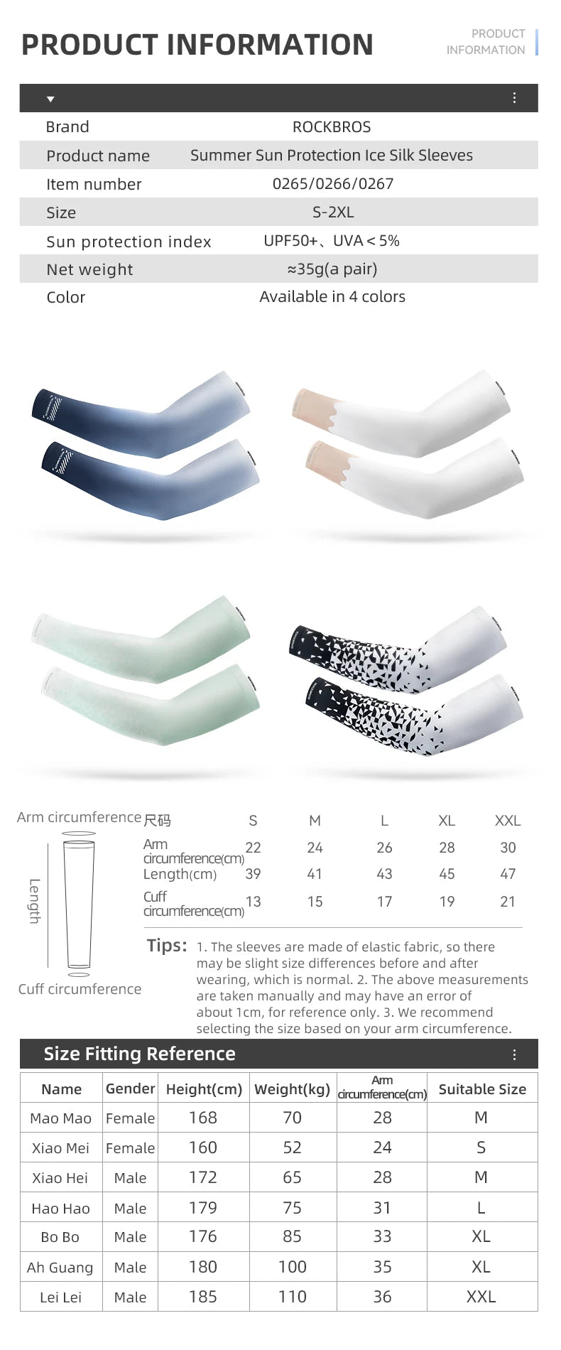ROCKBROS Arm Sleeves Ice Fabric Breathable Quick Dry Running Sun UV Protection Outdoor Running Fishing Men Women Summer Sleeves