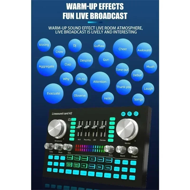A2 Soundcard live Sound Card Bluetooth-compatible Mixer Audio Professional Adjustable Volume Audio for Music Recording Karaoke