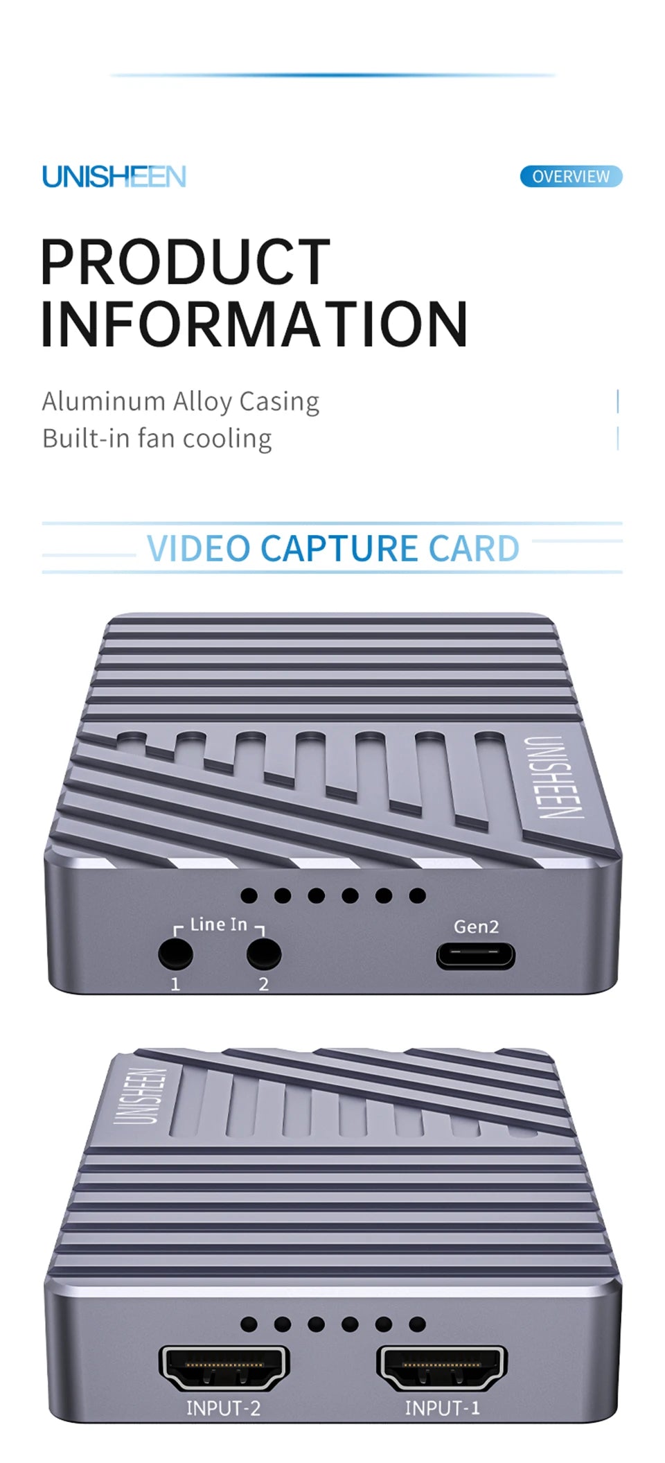 UNISHEEN UHD 4K DUAL HDMI Game Streaming Equipment Live Broadcast 2160p OBS vMix USB3.1 Thunderbolt VIDEO CAPTURE Card Box