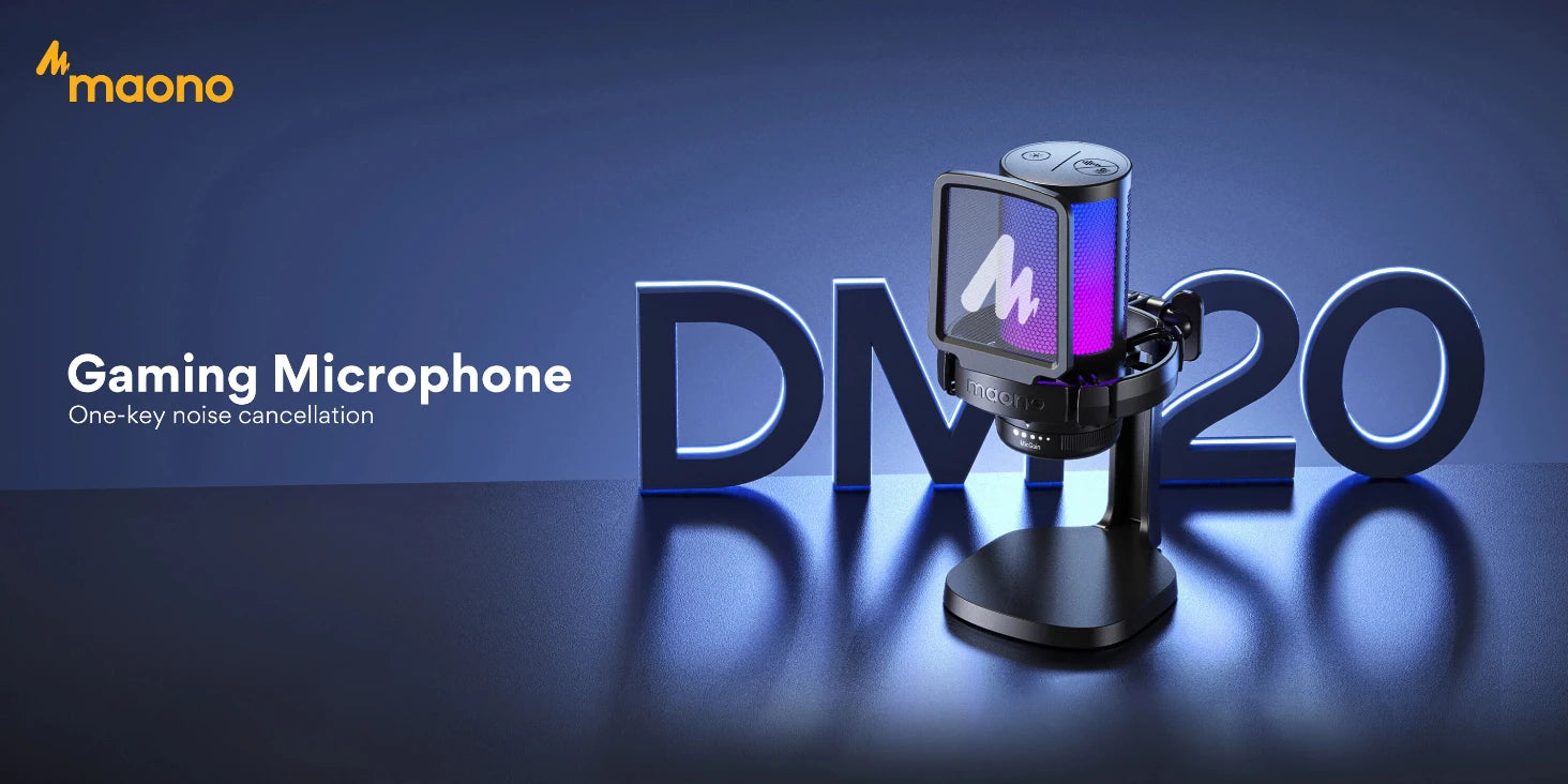 MAONO DGM20 Gaming Microphone,USB Microphone Condenser Mic RGB Gaming Mic with Noise reduction software,Mic Gain,One Key Mute