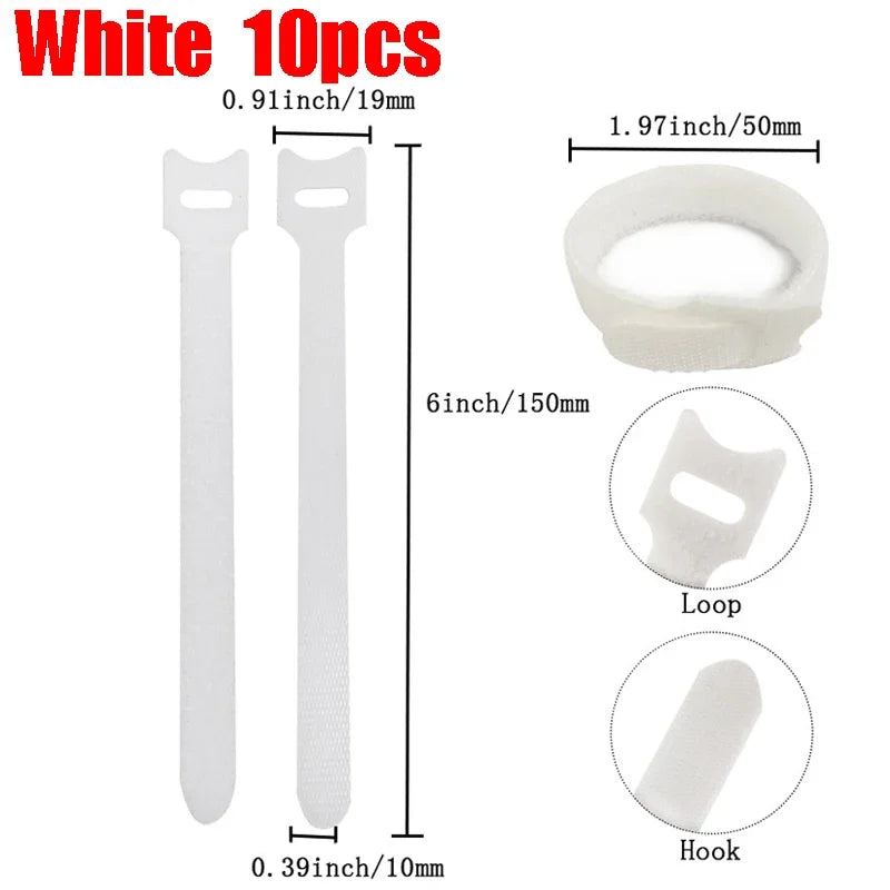 10-100pcs Releasable Cable Organizer Ties Mouse Earphones Wire Management Nylon Cable Ties Reusable Loop Hoop Tape Straps Tie