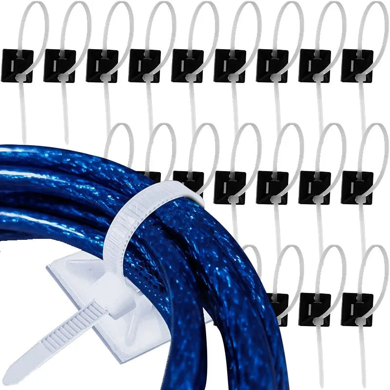 Cable Management Kit Cord Holder Base Optional Nylon Ties Adhesive Wire Fixing Clips Desk Wall TV Multi Use Cord Hider Cable Set