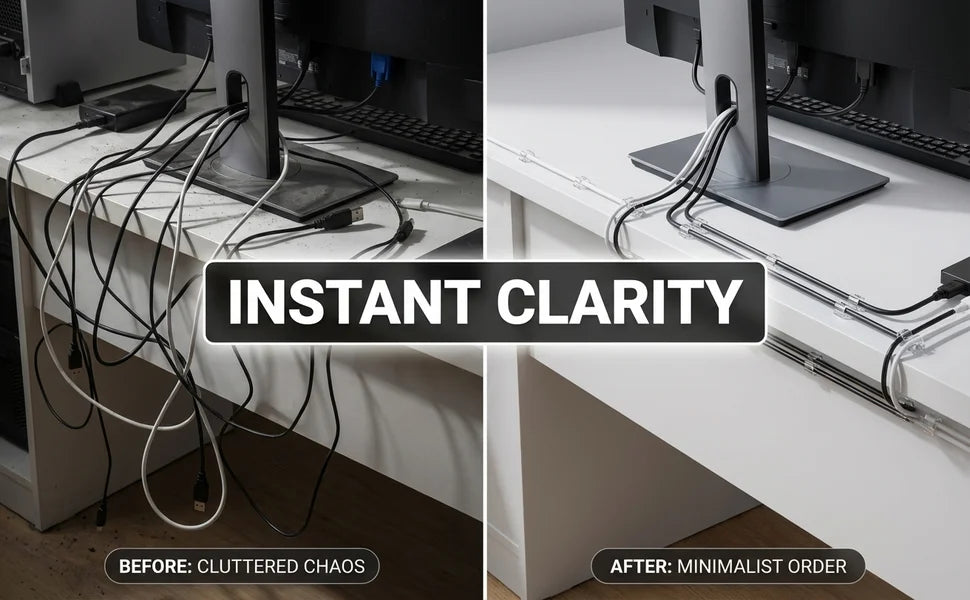 Cable Clips Organizer,Self-Adhesive Cord Holders, Multiple Sizes Reusable Wire Management Kit,Acrylic Glue Easy Clean,Keep Desk