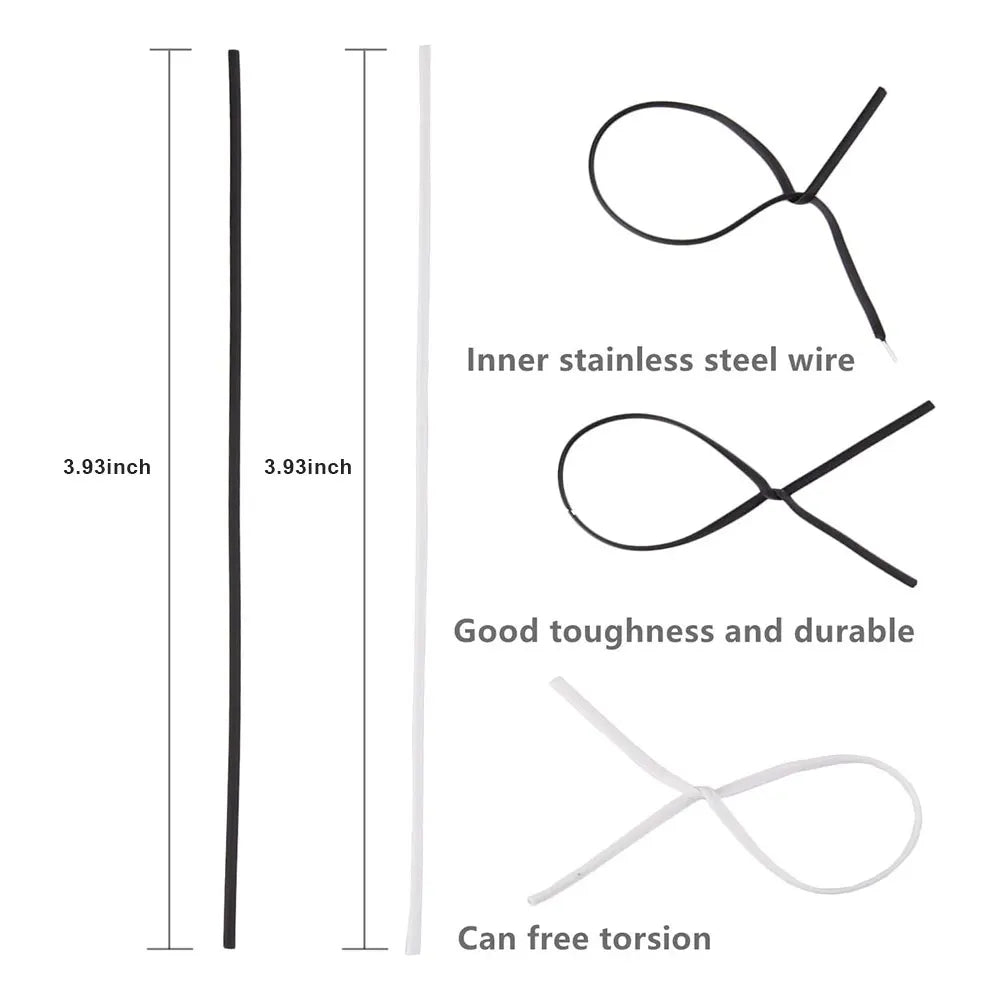 100Pcs Plastic Coated Iron Wire Twist Ties Cable Wrap Organizer Tie Gardening Plant Climbing Vines Fastener Reusable Black/White