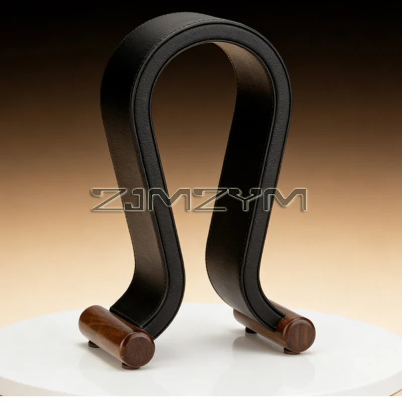 Universal Gaming Headset Stand Leather+Wood Headphone Holder Desk Display Shelf for Wired/Wireless Headphones Space Saving