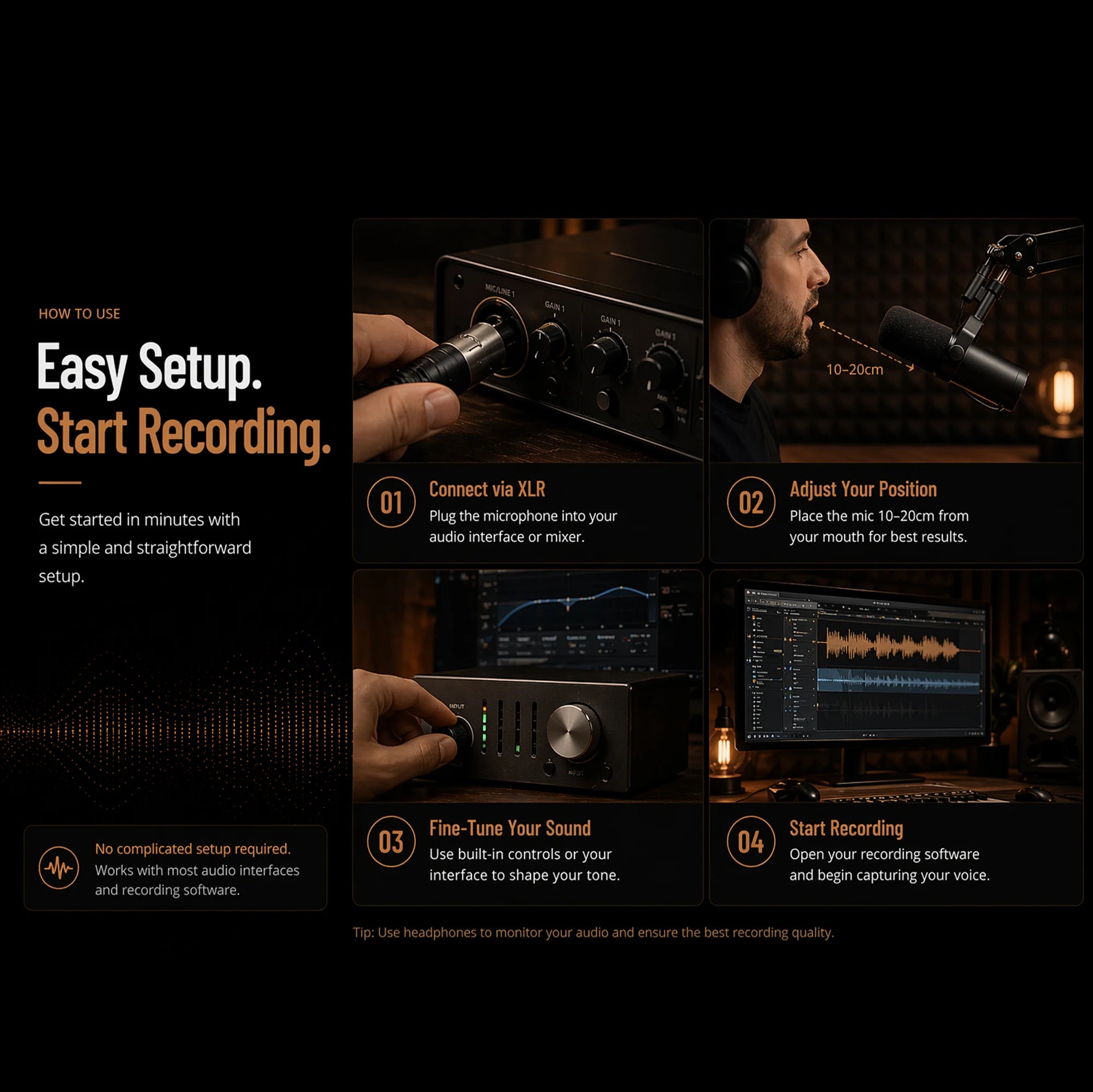 SM7X Professional XLR Dynamic Microphone for Podcast Streaming Vocal Recording Voiceover and Home Studio
