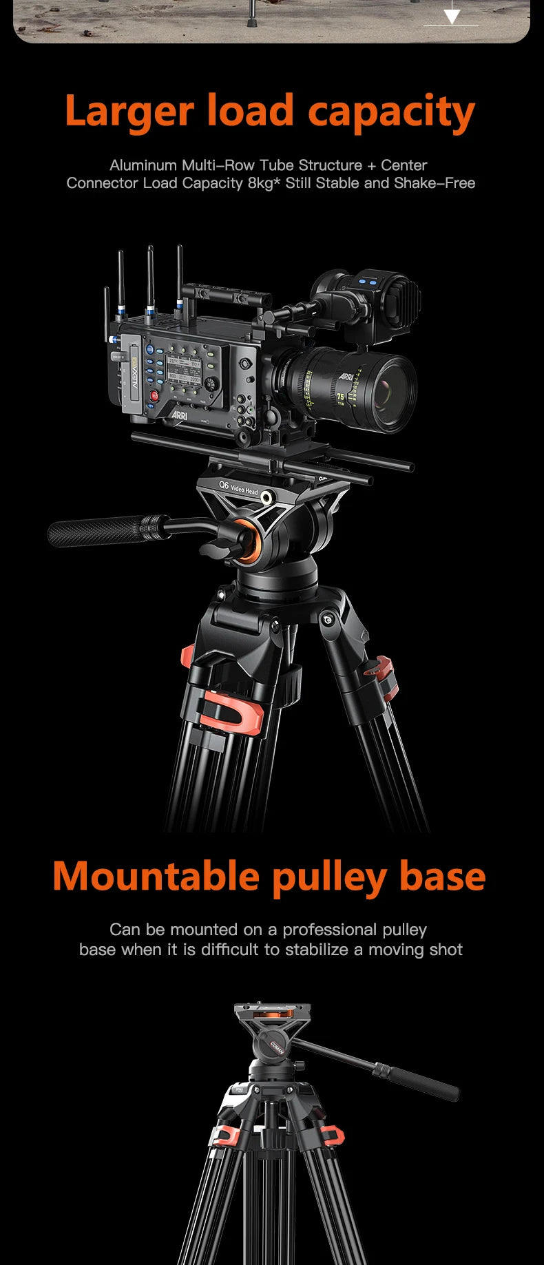 COMAN FF16LS 74" Professional Metal Heavy Duty Camera Tripod Video Tripod With Q6 New Fluid Head Adjustable Damping Fluid Head Dual Mode QR Plate Compatible with DJI RS4 Manfrotto