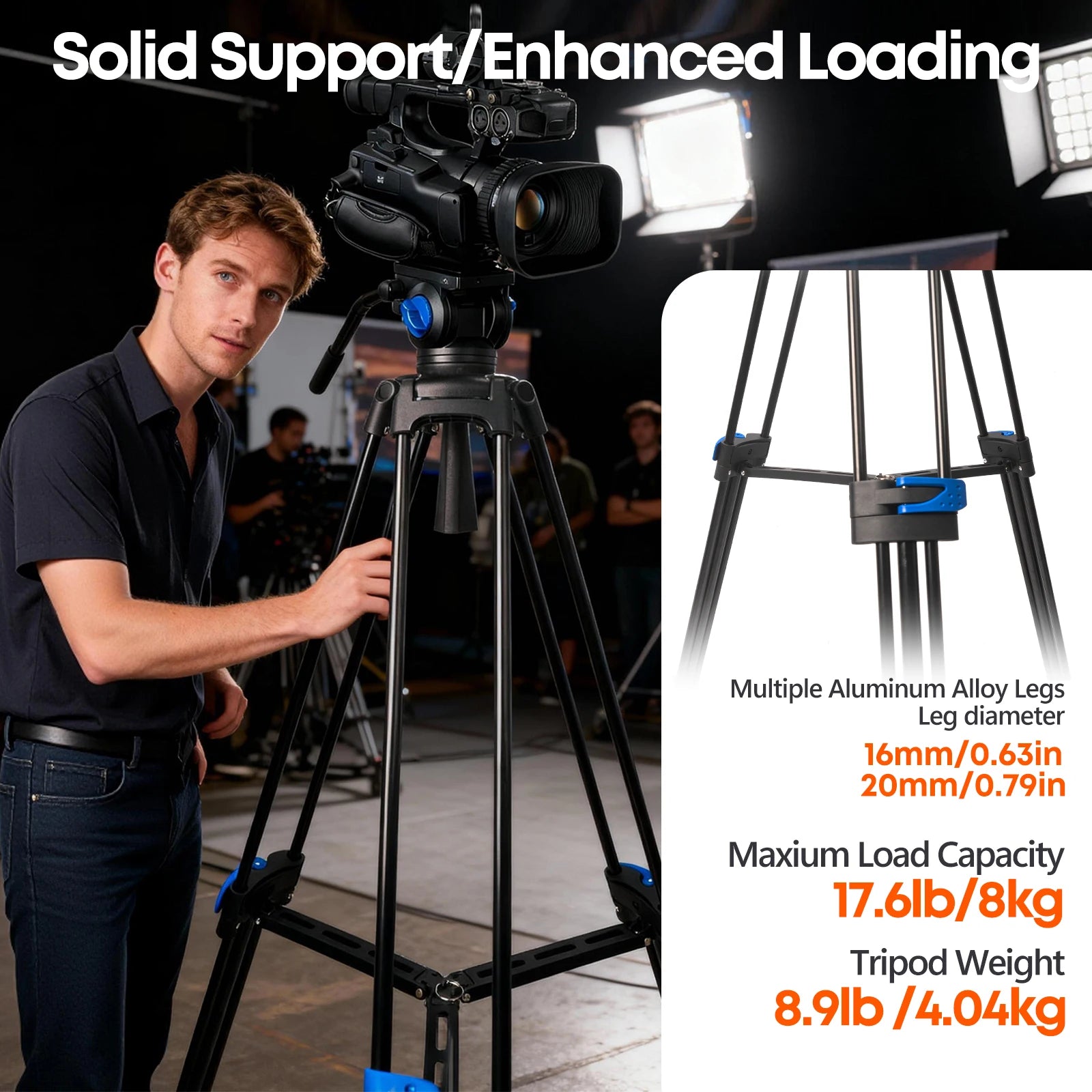 Besnfoto 74" Heavy Duty Aluminum Photography Video Tripod with Fluid Head & Quick Release for DSLR Cameras Camcorders