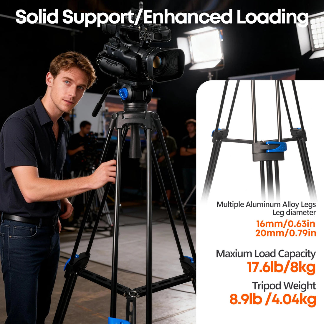 Besnfoto 74" Heavy Duty Aluminum Photography Video Tripod with Fluid Head & Quick Release for DSLR Cameras Camcorders