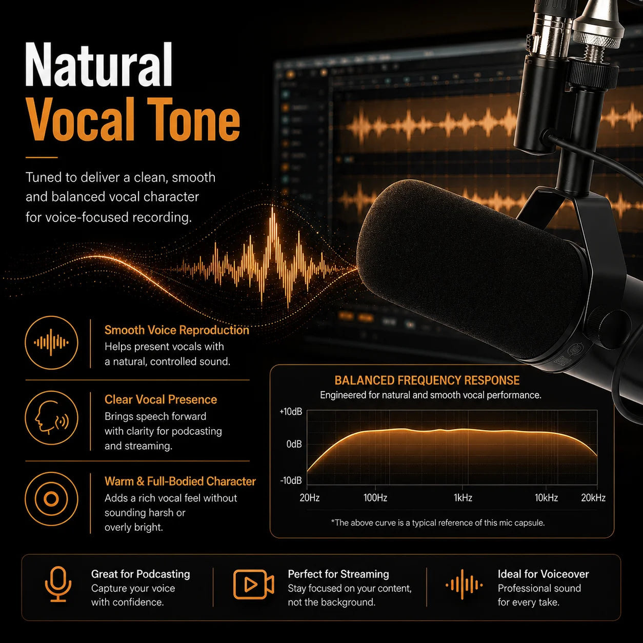 SM7X Professional XLR Dynamic Microphone for Podcast Streaming Vocal Recording Voiceover and Home Studio