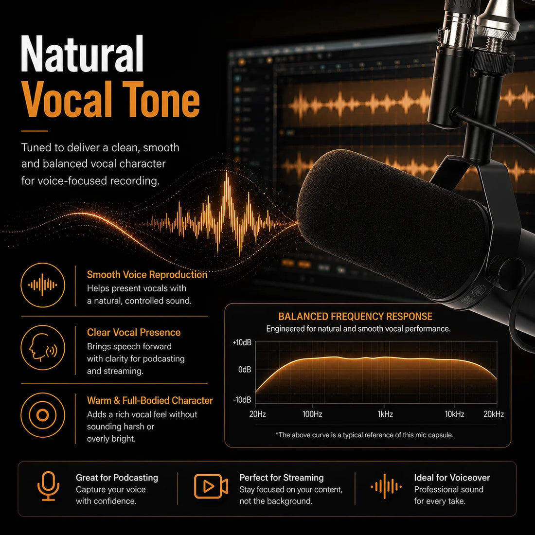 SM7X Professional XLR Dynamic Microphone for Podcast Streaming Vocal Recording Voiceover and Home Studio