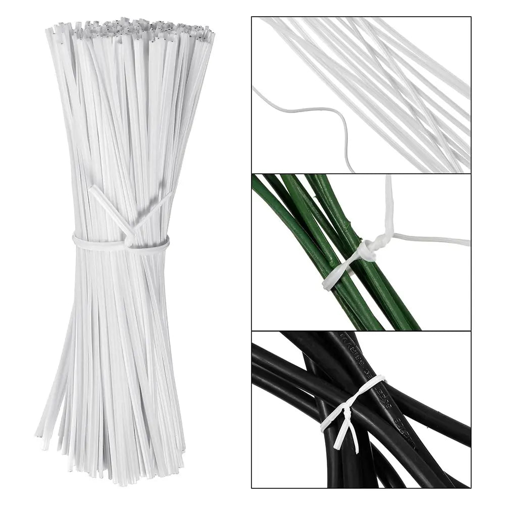 100Pcs Plastic Coated Iron Wire Twist Ties Cable Wrap Organizer Tie Gardening Plant Climbing Vines Fastener Reusable Black/White