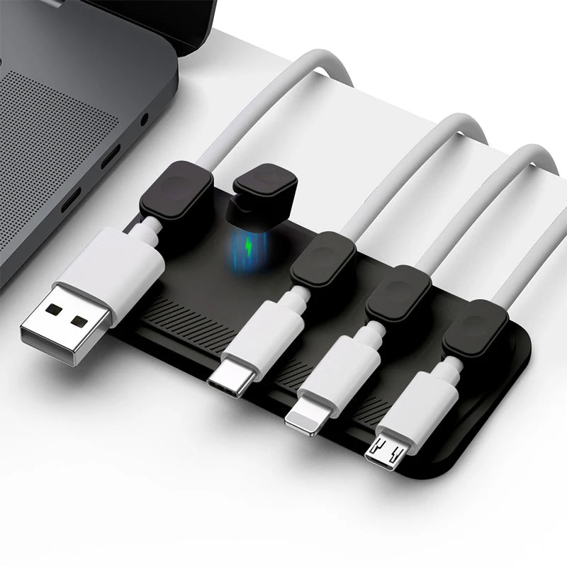 Silicone Magnetic Mouse Wire Organizer Desktop Cable Clips Protector Cord Plug Self-Adhesive DIY Fixed USB Charging Line Holder