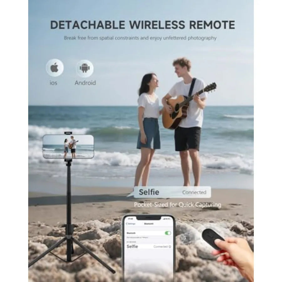 71" Phone Tripod and Selfie Stick, Portable All in One Extendable Cell Phone Tripod Stand, with Wireless Remote Control for iPh
