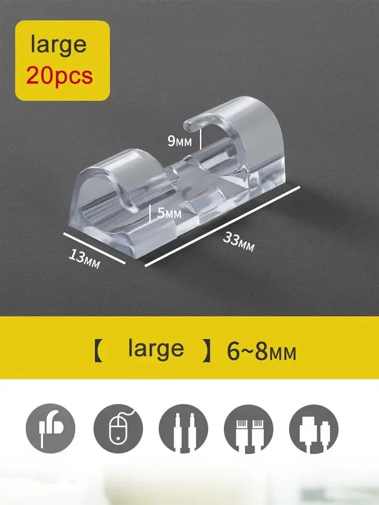 Cable Clips Organizer,Self-Adhesive Cord Holders, Multiple Sizes Reusable Wire Management Kit,Acrylic Glue Easy Clean,Keep Desk