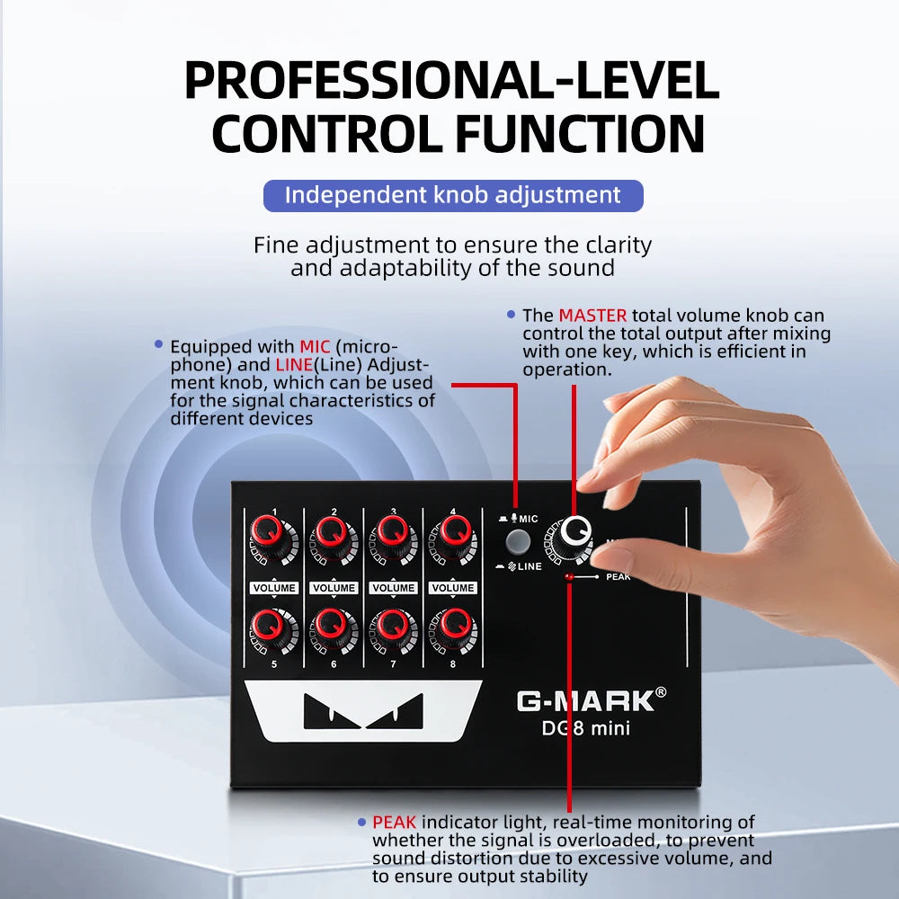 Sound Mixer Line Mixer G-MARK DG8mini Ultra Low Noise 8 Channels Mini Power Supply DC5V Easy Operation Audios Mixer