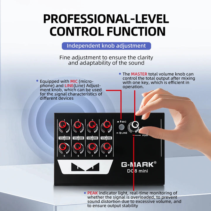 Sound Mixer Line Mixer G-MARK DG8mini Ultra Low Noise 8 Channels Mini Power Supply DC5V Easy Operation Audios Mixer