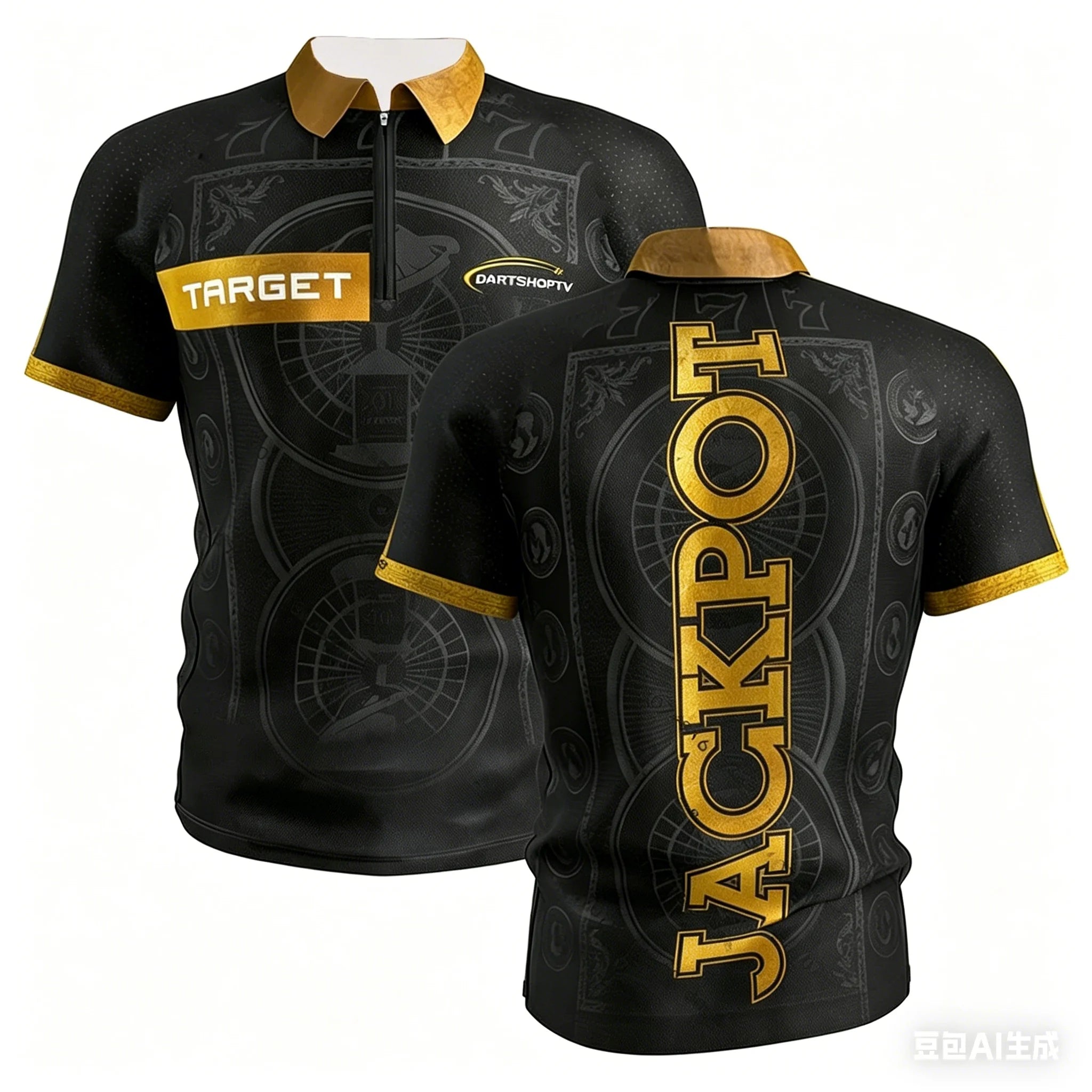 Mens Breathable Short Sleeve Darts Polo Shirt 14 Zip Neck Sports Jersey Casual Athletic Top for Darts Competition Training