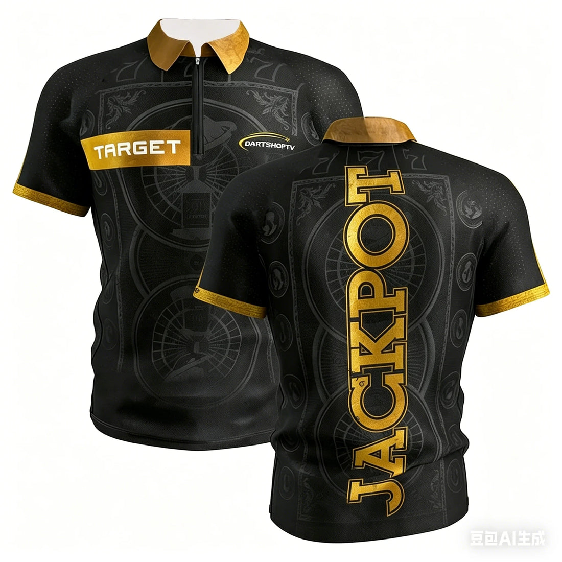 Mens Breathable Short Sleeve Darts Polo Shirt 14 Zip Neck Sports Jersey Casual Athletic Top for Darts Competition Training