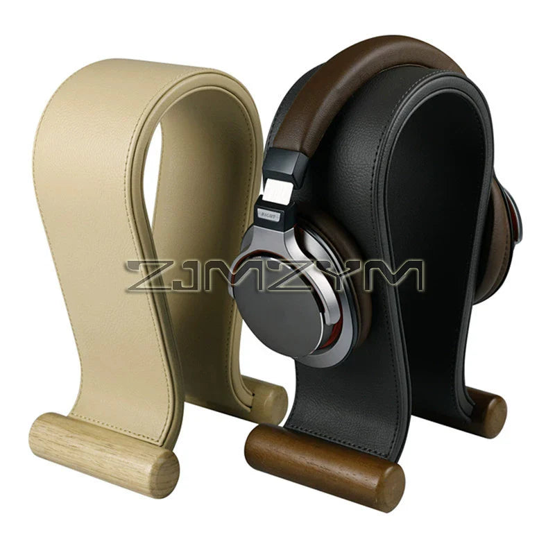 Universal Gaming Headset Stand Leather+Wood Headphone Holder Desk Display Shelf for Wired/Wireless Headphones Space Saving