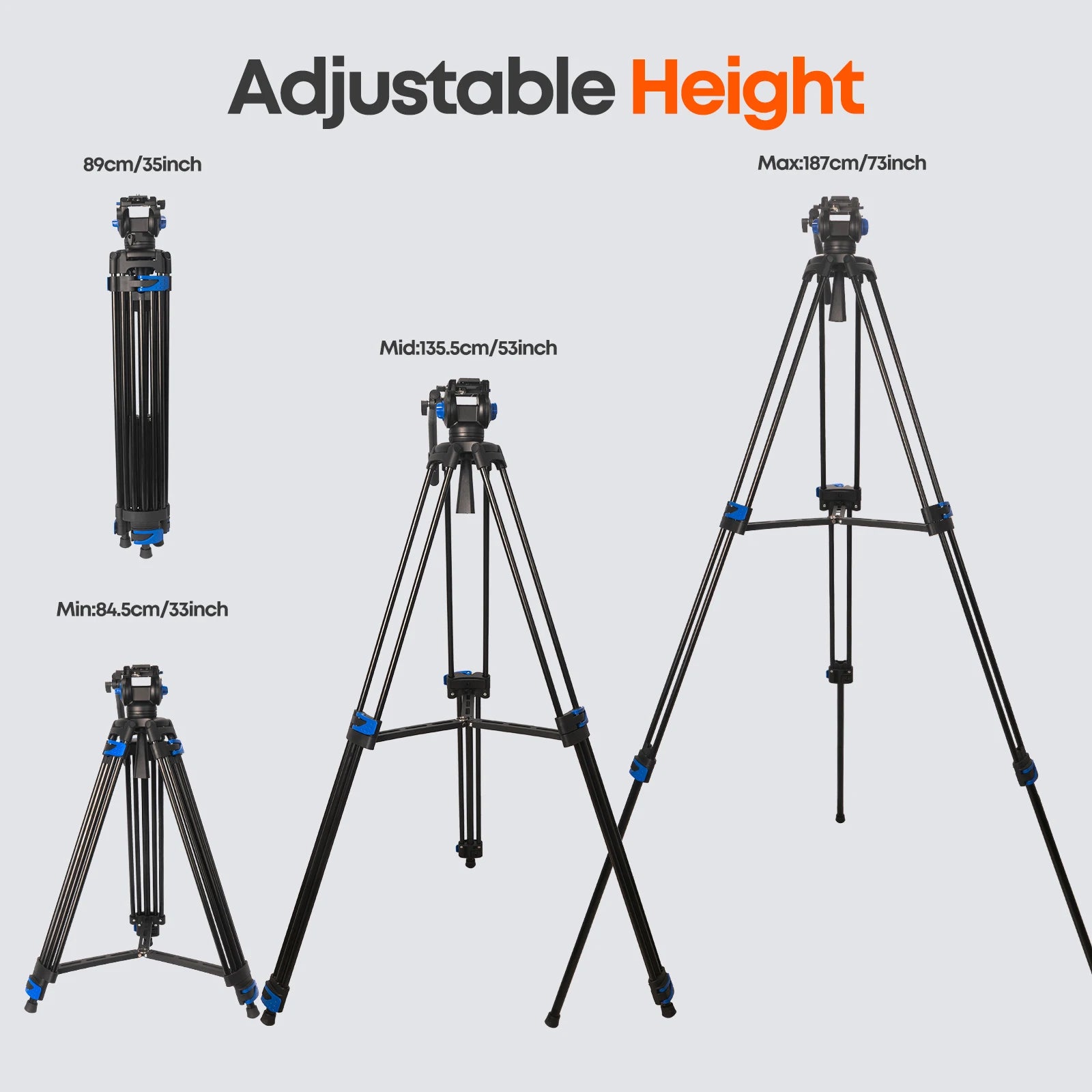 Besnfoto 74" Heavy Duty Aluminum Photography Video Tripod with Fluid Head & Quick Release for DSLR Cameras Camcorders