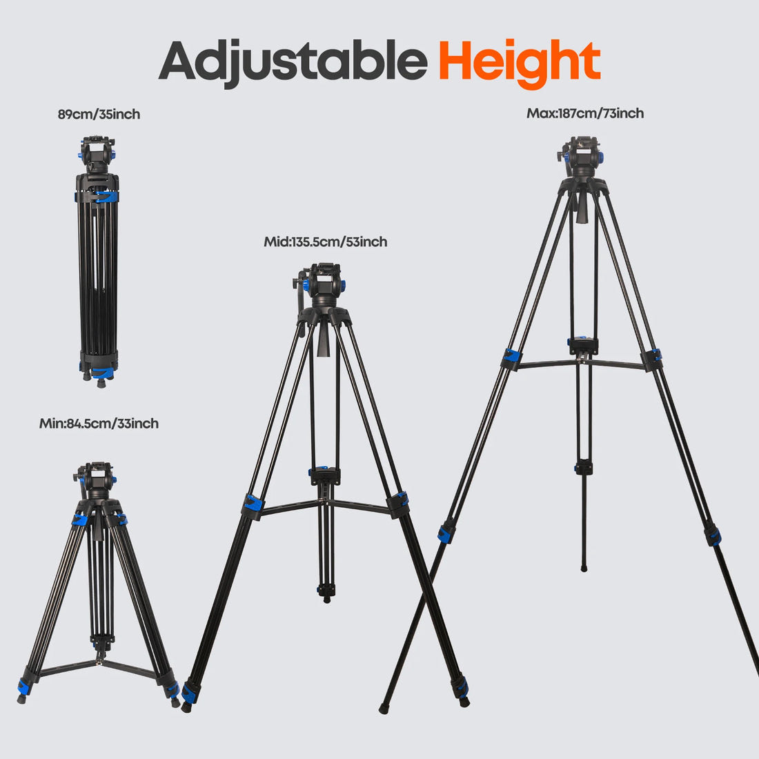 Besnfoto 74" Heavy Duty Aluminum Photography Video Tripod with Fluid Head & Quick Release for DSLR Cameras Camcorders