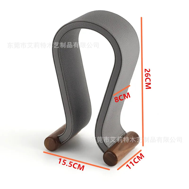 Universal Gaming Headset Stand Leather+Wood Headphone Holder Desk Display Shelf for Wired/Wireless Headphones Space Saving
