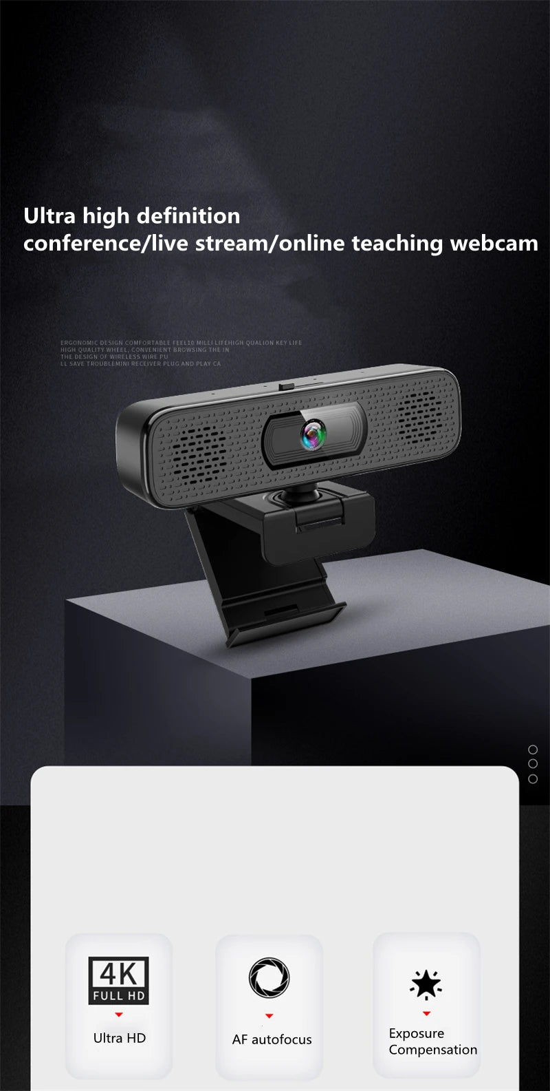 4K 8MP Ultra HD Webcam Sensor Computer Laptop 1080P Web Cameras Built-in Mic & Speaker for Online Classe Meeting Live Stream