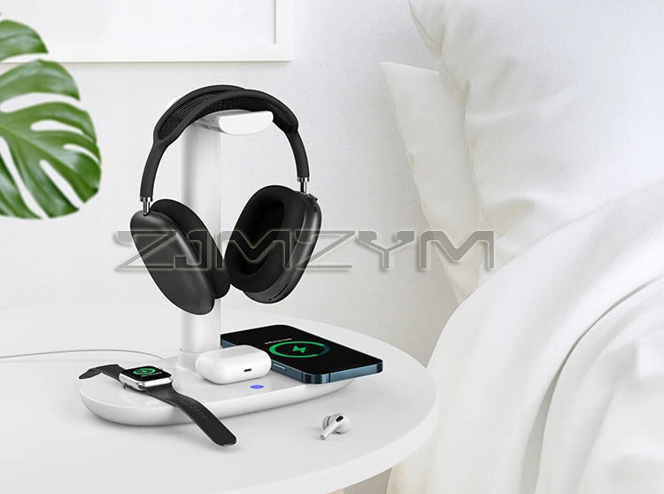 4In1 Headphones Stand For Airpods Max Detachable Headset Holder Hanger Wireless Charger For Phone Watch Bluetooth Headset