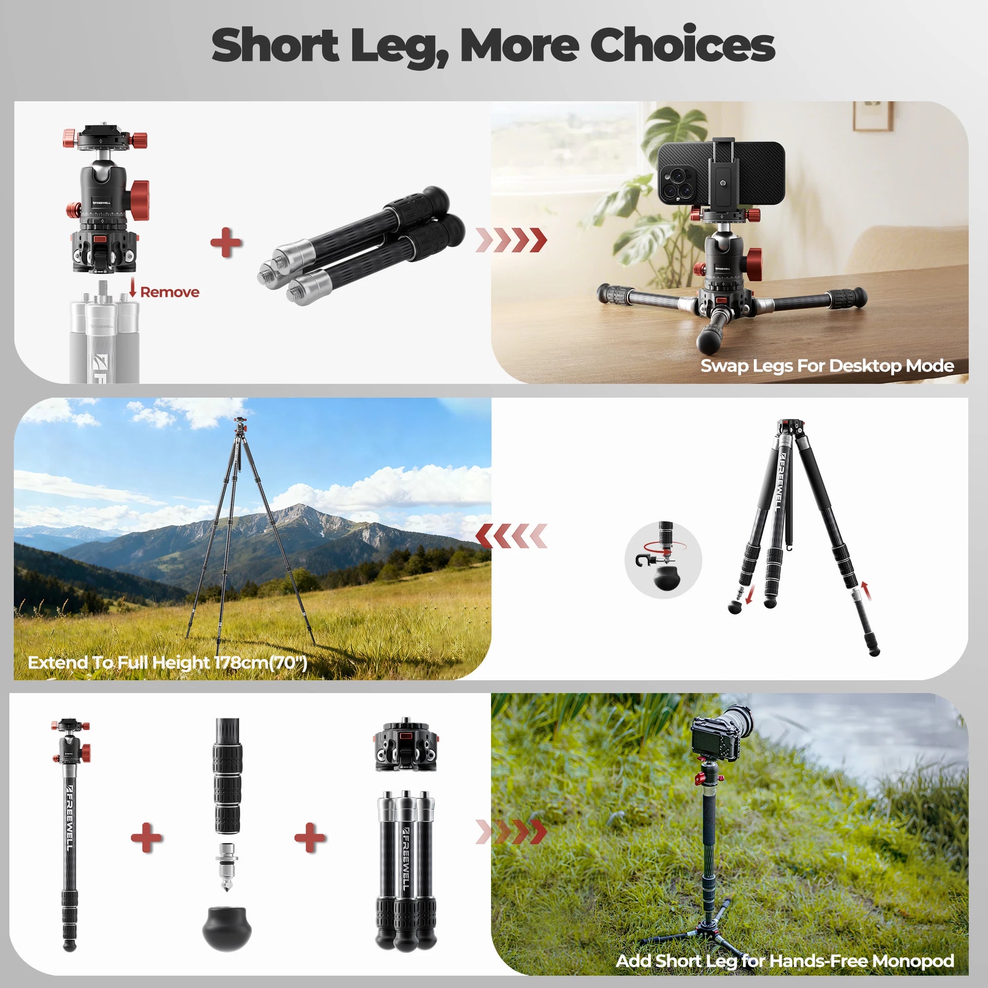 Freewell Portable Multi-Functional Tripod Offers 5-in-1 Modes DSLR Camera Travel Tripod Flexible Vlog Tripod Supports Up To 20kg