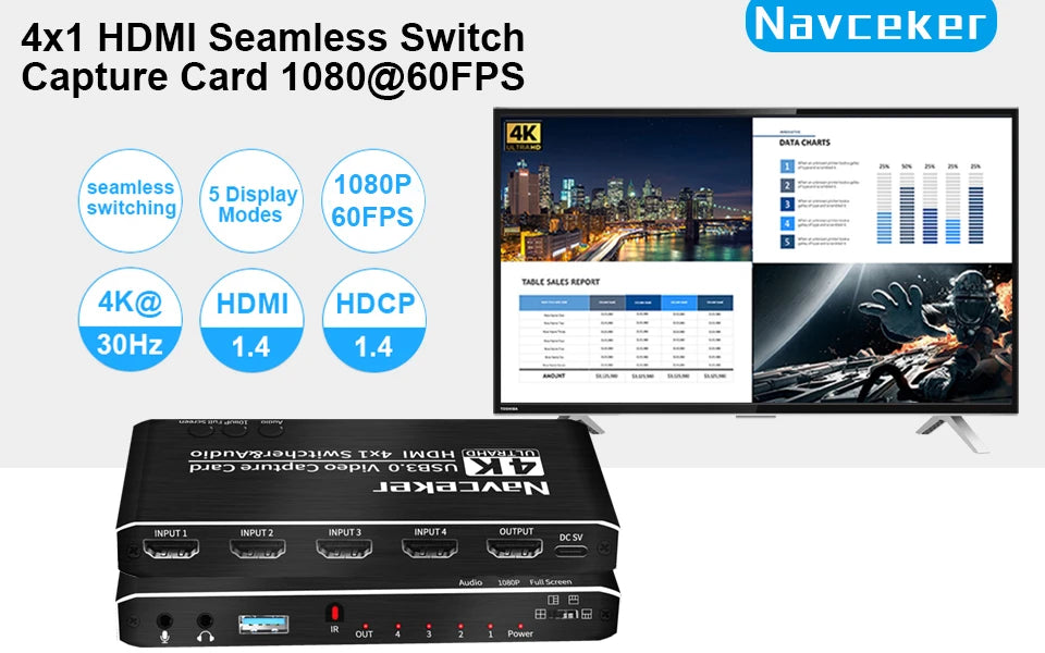 2023 4 Port 4K Video Capture Card USB 3.0 HDMI-compatible Grabber Recorder Seamless Switch for Camera Recording Live Streaming