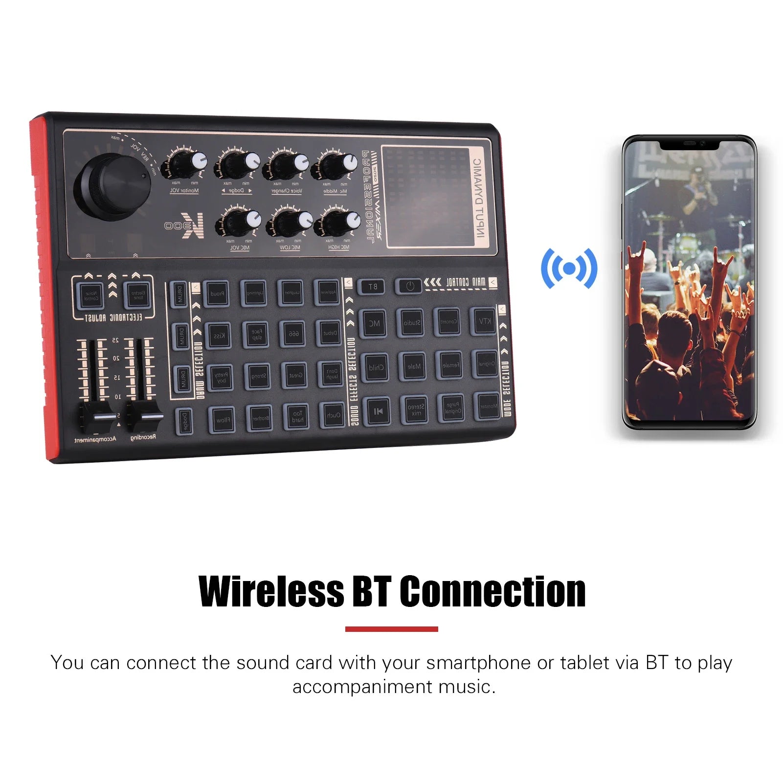 SK300 Live Sound Card External Voice Changer Audio Mixer Built-in Rechargeable Battery Multiple Sound Effects for Live