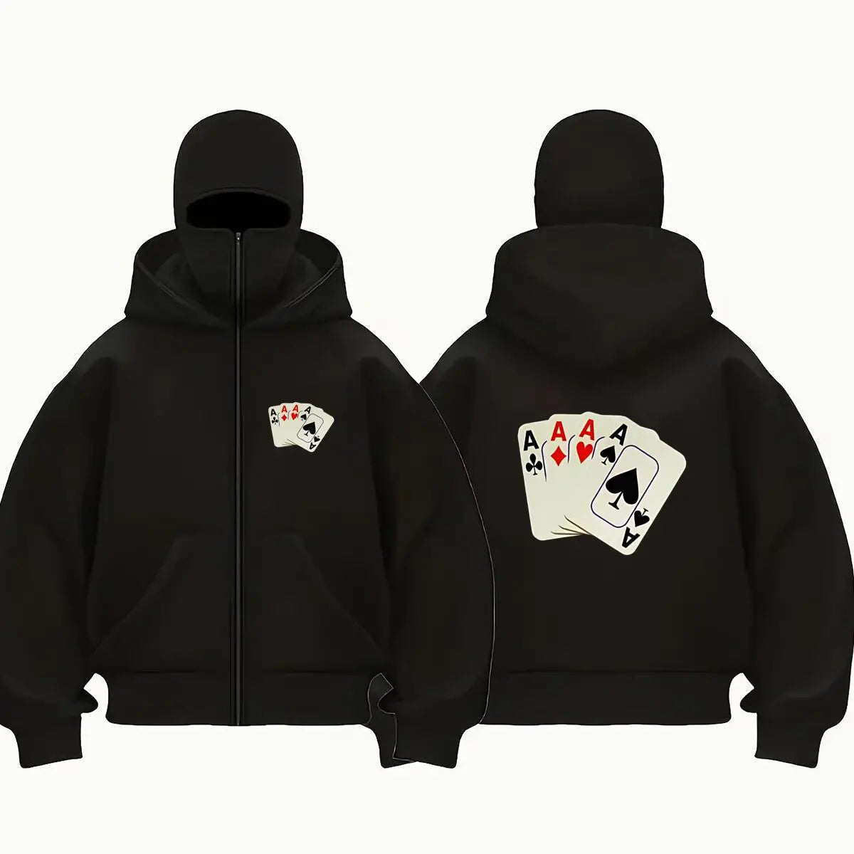 Poker Aces Gaming Inspired Art Unisex Double Hooded Fall Winter Men Clothing Masked Outfit