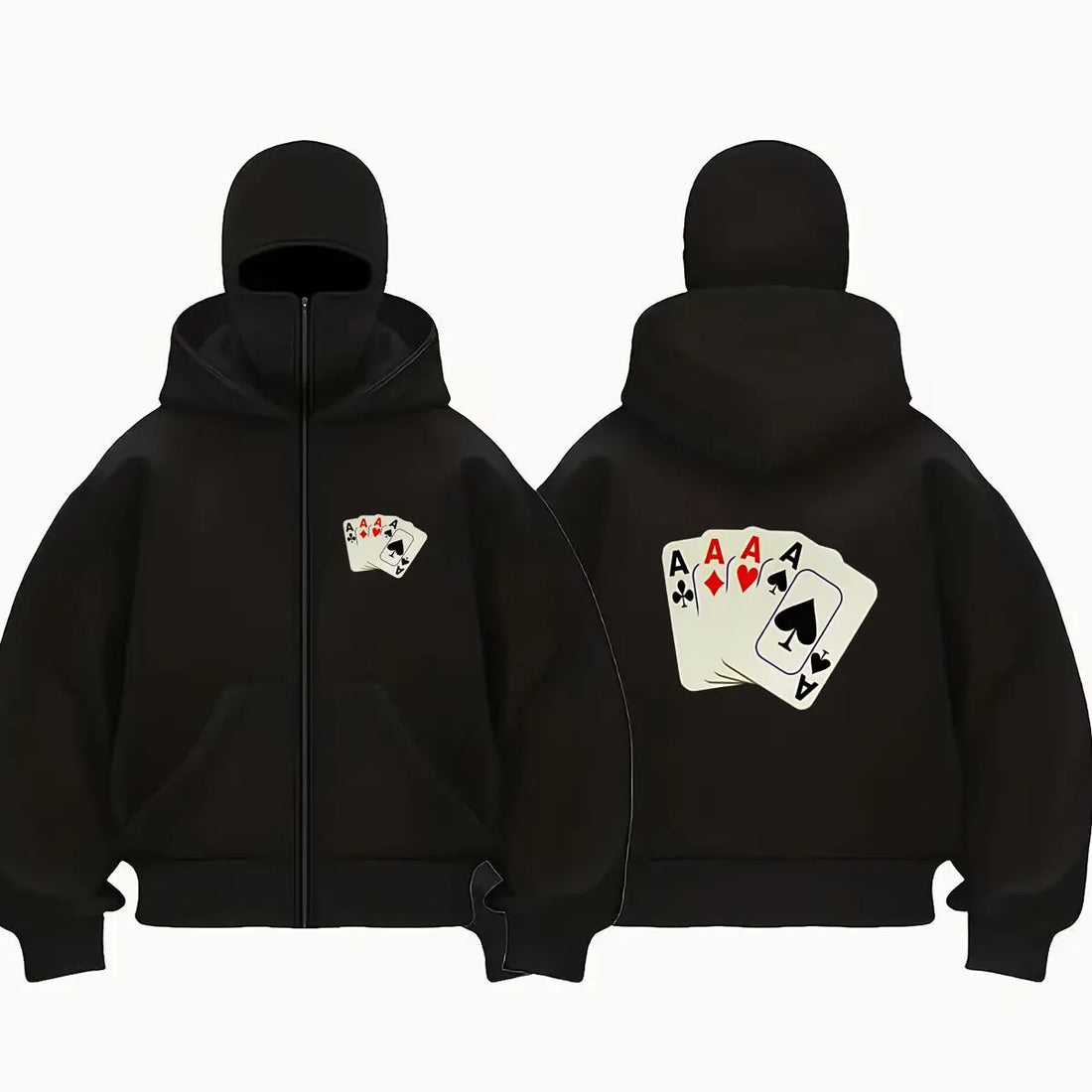 Poker Aces Gaming Inspired Art Unisex Double Hooded Fall Winter Men Clothing Masked Outfit