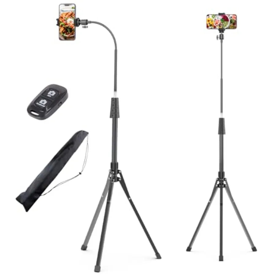 92 Cell Phone Tripod Stand with 16.5 Gooseneck and Remote, Overhead Tripod with Adjustable 360Ball Head Phone Holder for iPhone