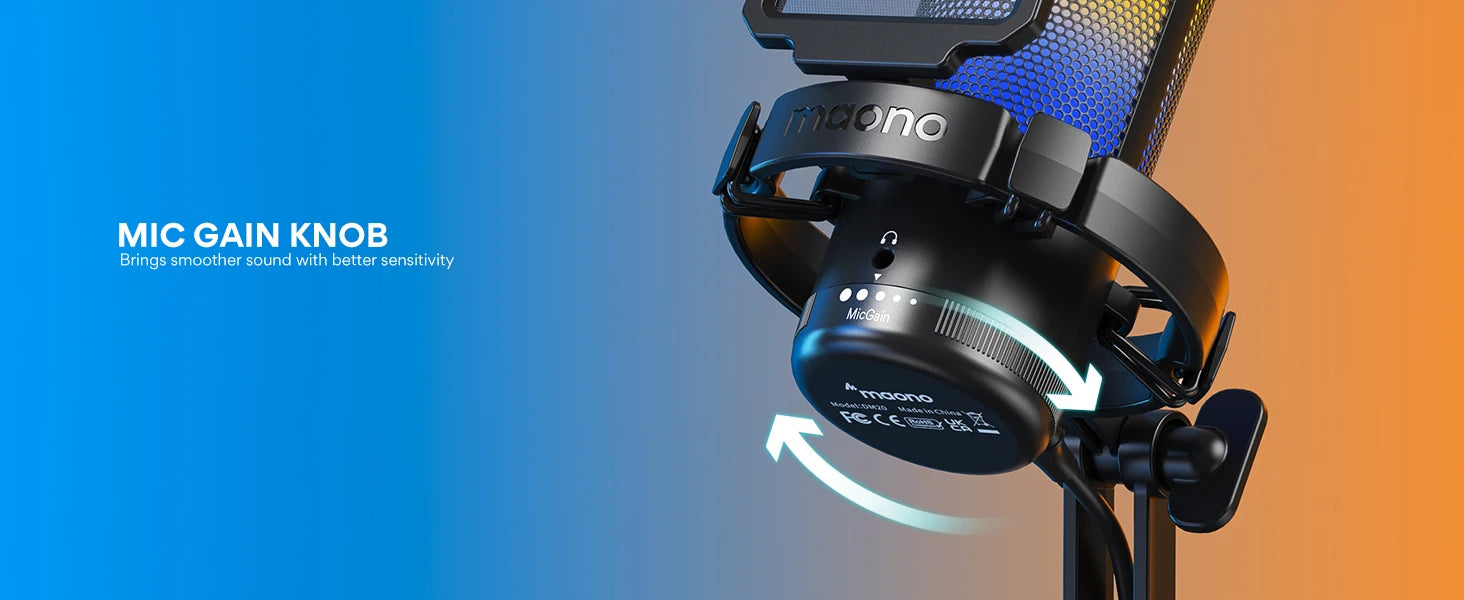 MAONO DGM20 Gaming Microphone,USB Microphone Condenser Mic RGB Gaming Mic with Noise reduction software,Mic Gain,One Key Mute