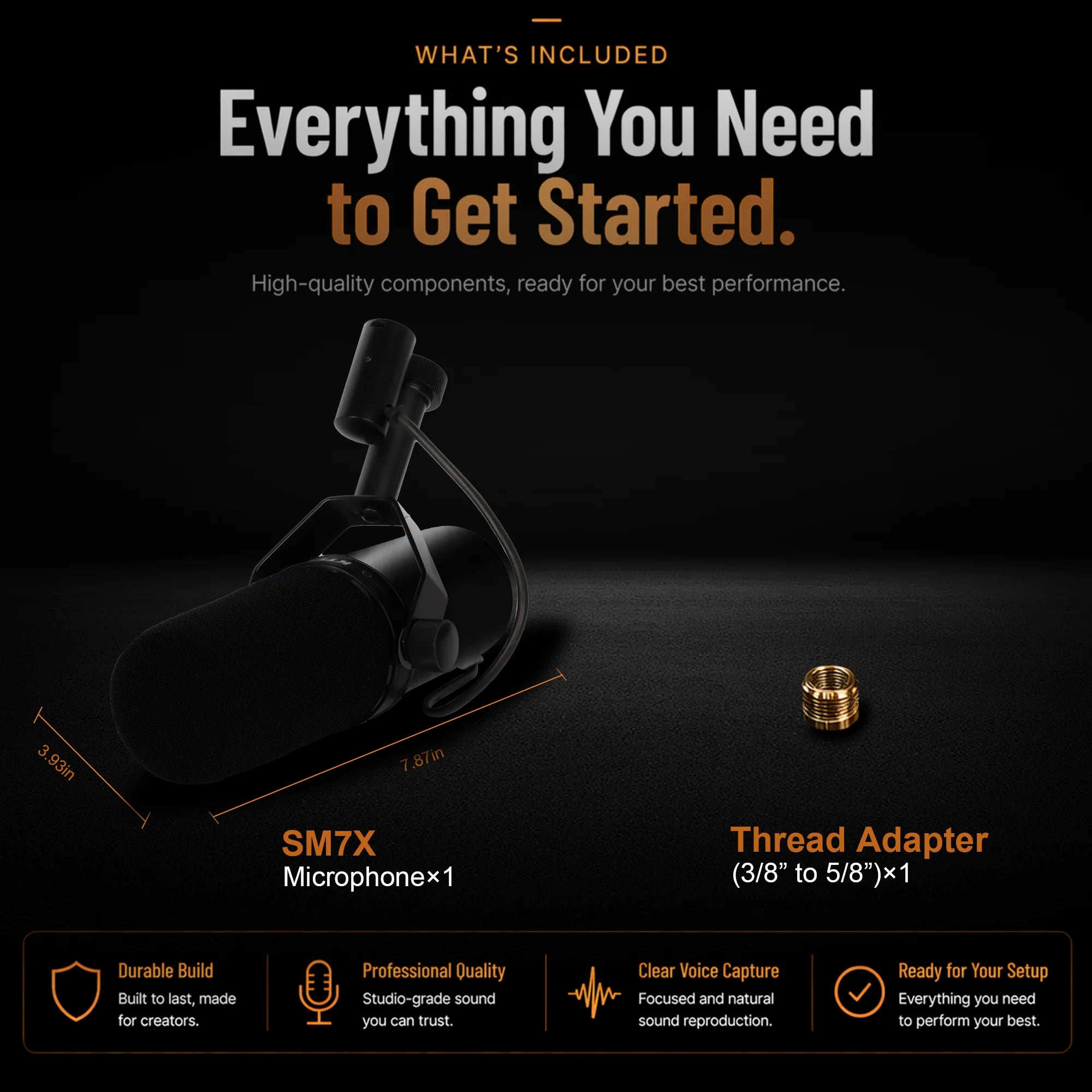 SM7X Professional XLR Dynamic Microphone for Podcast Streaming Vocal Recording Voiceover and Home Studio