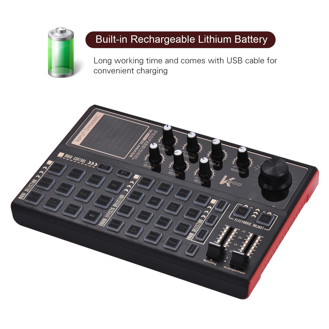 SK300 Live Sound Card External Voice Changer Audio Mixer Built-in Rechargeable Battery Multiple Sound Effects for Live