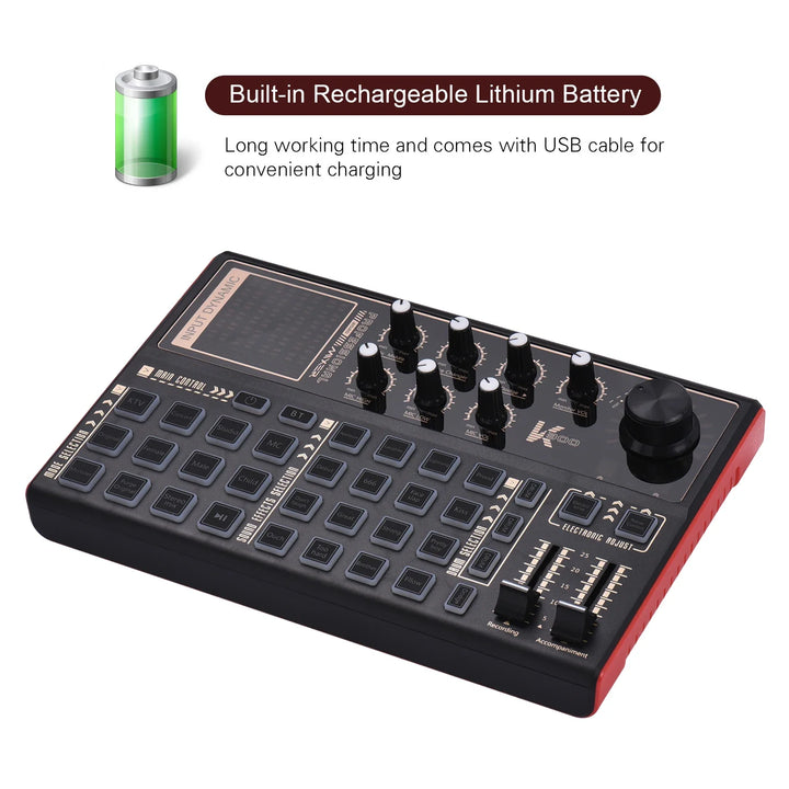 SK300 Live Sound Card External Voice Changer Audio Mixer Built-in Rechargeable Battery Multiple Sound Effects for Live