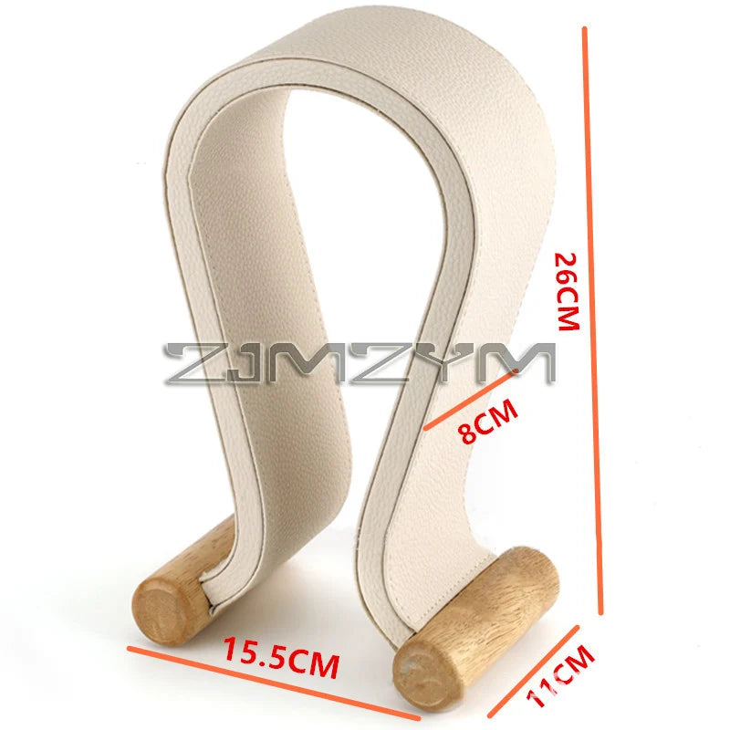 Universal Gaming Headset Stand Leather+Wood Headphone Holder Desk Display Shelf for Wired/Wireless Headphones Space Saving