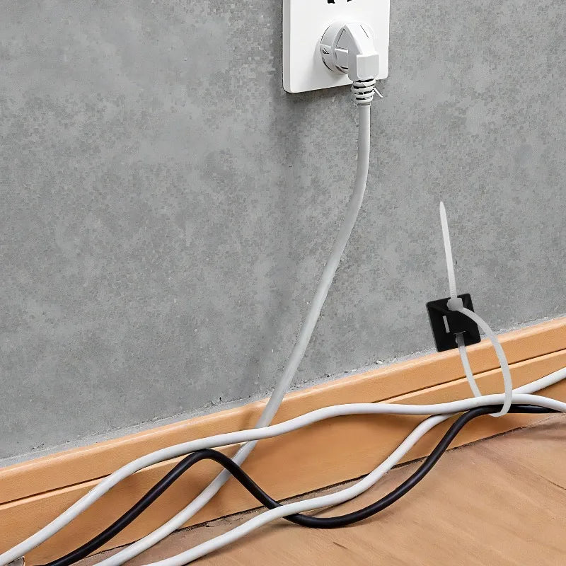 Cable Management Kit Cord Holder Base Optional Nylon Ties Adhesive Wire Fixing Clips Desk Wall TV Multi Use Cord Hider Cable Set