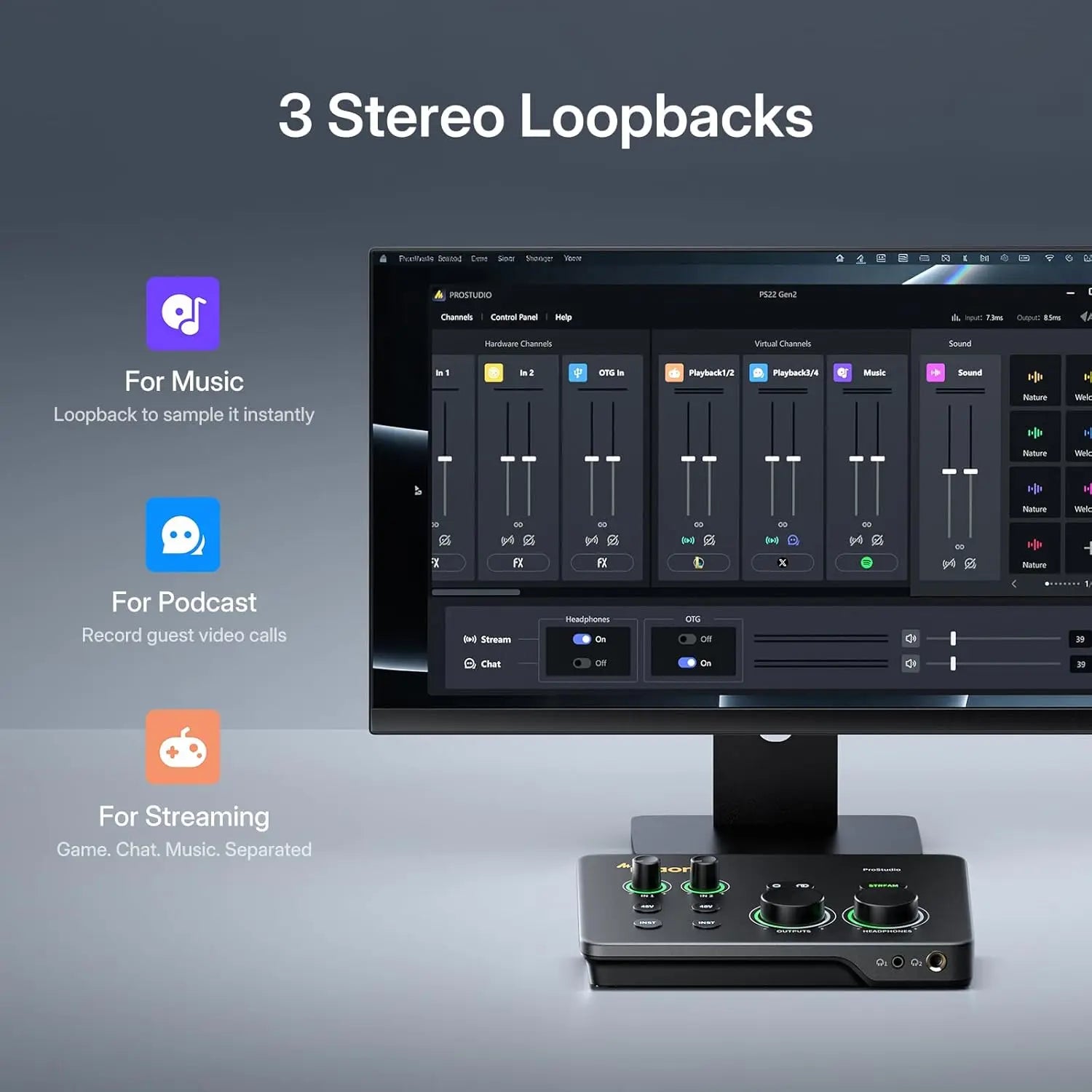 MAONO P2 Hybrid USB Audio Interface Mixers Dual XLR for PC Phone iPad Guitar 56dB Gain Loopback for Podcast Streaming Recording