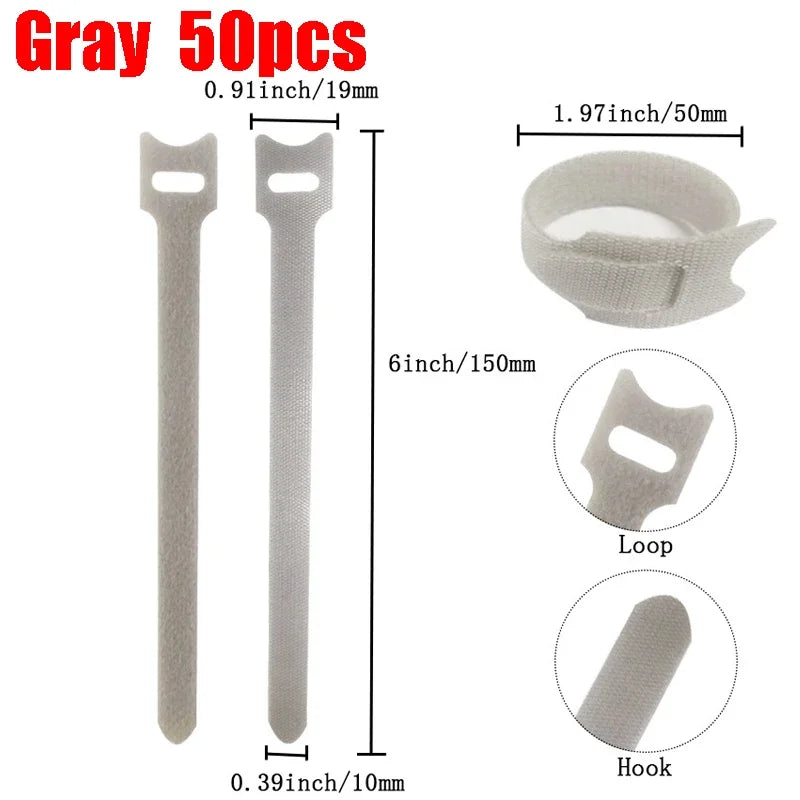 10-100pcs Releasable Cable Organizer Ties Mouse Earphones Wire Management Nylon Cable Ties Reusable Loop Hoop Tape Straps Tie