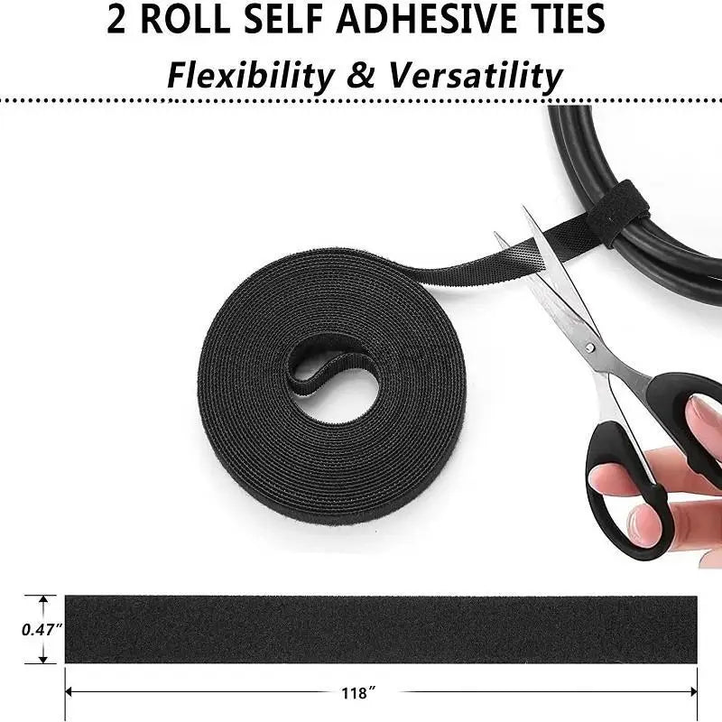 200 PCS Cord Organizer Kit with Cable Sleeve Split Roll Self Tie Self Adhesive Clips Holder Fastening Ties for Home Office